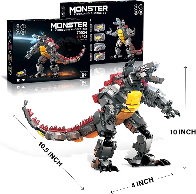 STEM Star Monster Wars Toys, 12 in 1 Build for Kids Who Love Jurassic Dinosaur Building Blocks Kit or Spaceship,Christmas and Birthday Gifts for 6-12 Year Old Kids(576Pieces)…
