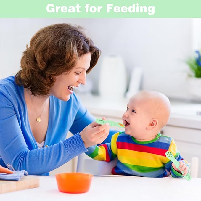 Silicone Baby Spoons Self Feeding 6+ Months 3PCS Toddler Forks and Spoons Utensils Baby Led Weaning Teething Spoon Infant Spoons First Stage Newborn Baby Essentials Baby Gifts(Green)