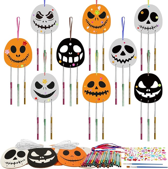 Fennoral 9 Pack Nightmares Before Wind Chime Kit for Kids Make You Own Christmas Wind Chime Hanging Christmas DIY Colorful Wooden Christmas Crafts for Boys Girls Christmas Tree Decoration