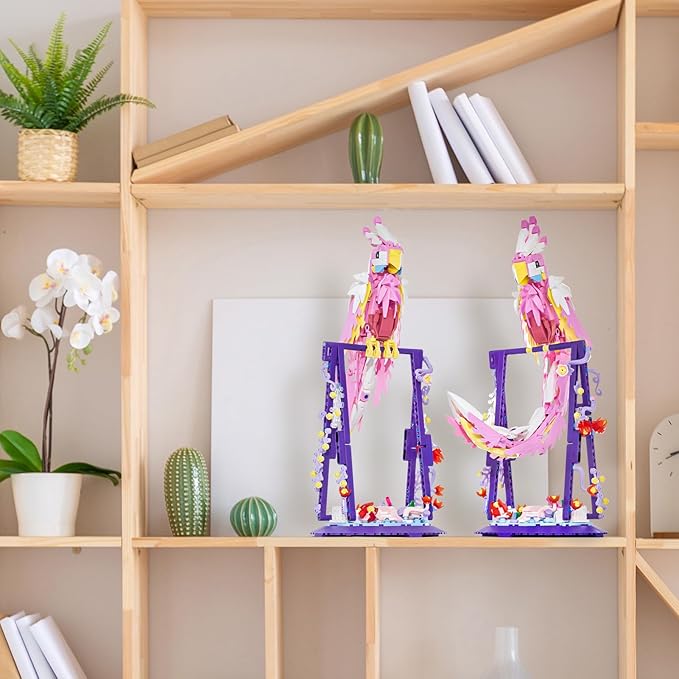Flowers and Parrot 2 in 1 Building Sets Rotatable 360° Compatible with Lego Sets for Adult, Creative Bird Botanical Collection Set Decor for Home Office, Gifts for Boys Girls Age 8+ Kids 630PCS Pink