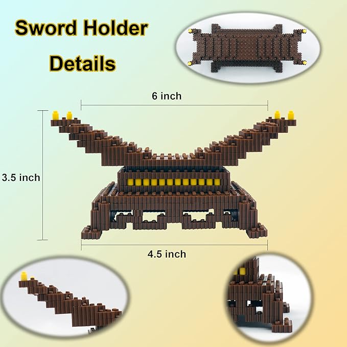 Demon Slayer Sword Building Kit, 19in Cosplay Anime Samurai Zenitsu Sword Building Blocks with Sword Stand, Demon Slayer Katana Sword Model Decor Building Brick Gift for Kid, Adult