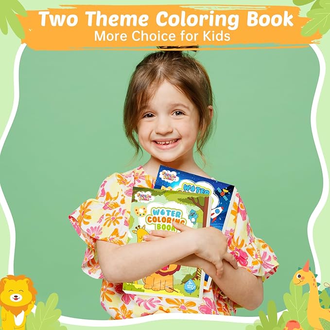 Water Coloring Books for Toddlers - Easter Basket Stuffers Watercolor Paint Book Drawing Art Paper for Kids Mess Free Craft Supplies kit Toy for Age 3 4 5 6 Valentines Birthday Gift(Aniaml,Planet）