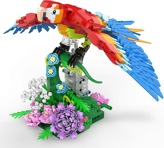 Parrot Floral Building Set, MOC Flower and Parrot Collectible Table Art Kit, Creator 2 in 1 Animals Bird Ideas Gifts Toys for Adults and Kids Age 12+ (1176 PCS)