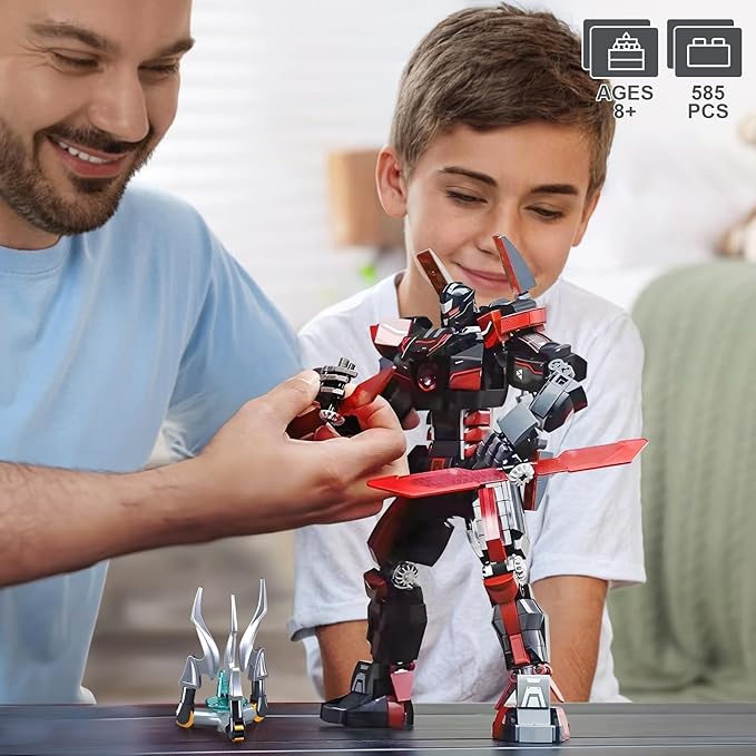 Wanderer Mech Building Blocks Set for Adults，Dark Robot Model Building Kit with 2 Multiple Weapons, 585 Pcs Creative Collectible Gift for Boys Kids 8-12