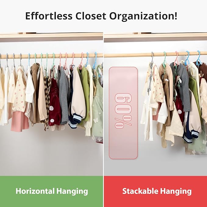 Kids Hangers, Extendable & Stackable Baby Hangers, 60PCS Mix-Colors Toddler Hangers for Baby Toddler Children Kids Teen, 11~14Inch Non-Slip Plastic Kid Hangers, Baby Clothes Hangers