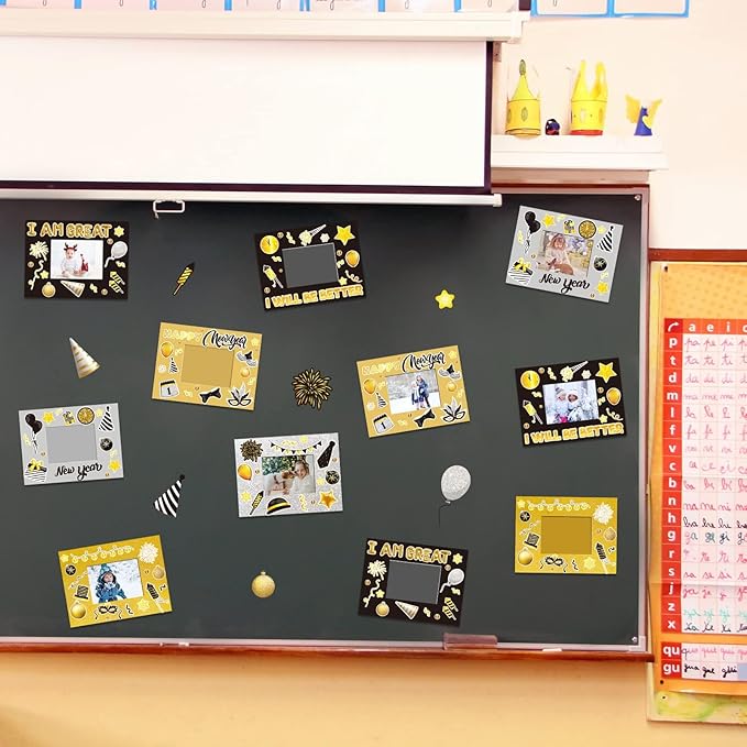 chiazllta 30 Packs Happy New Year Craft Kits for Kids, 2024 New Year Picture Frame DIY Craft Art New Year Party Favor Decor Home Classroom Game Activities