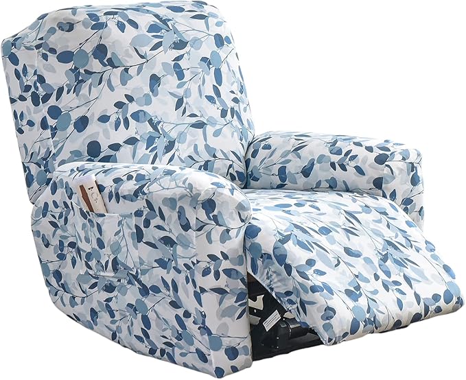 NILUOH Stretch Recliner Cover 4 Pieces Printed Lazy Boy Chair Covers Recliner Sofa Slipcover Anti-Slip Fitted Furniture Protector with Elastic Bottom, N1