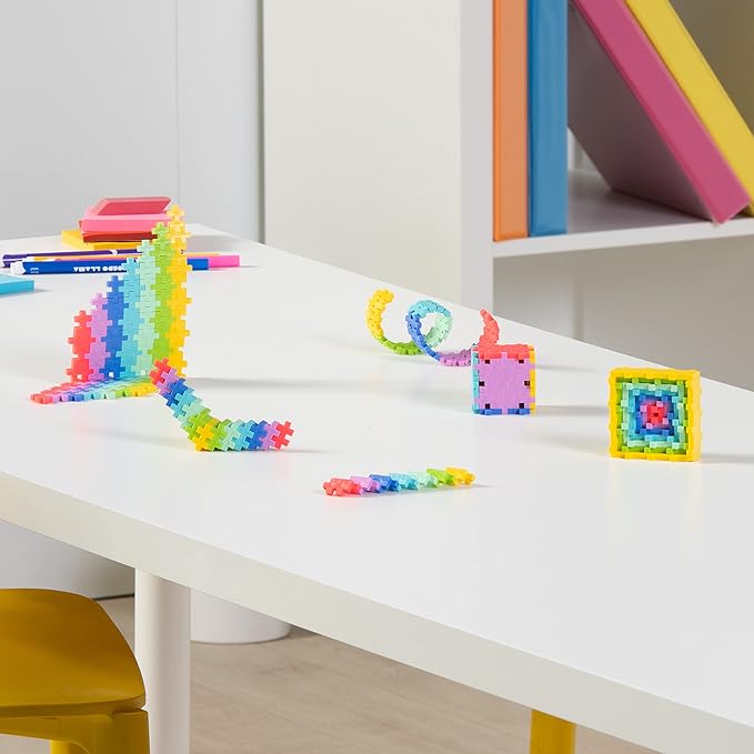 PLUS PLUS 240 Piece Interlocking Building Blocks for Kids, Open Ended Connecting Toys, STEM Bin Mini Manipulatives - Tropical Mix Play Tube & Baseplate