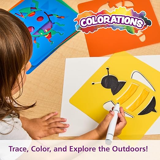 Colorations Garden Stencils, 12 Garden Designs, Made from Washable Plastic, 8 inches each, Jumbo Size, Sturdy Stencils, Great for Creating Art, Kids Stencils, Stencils for Children