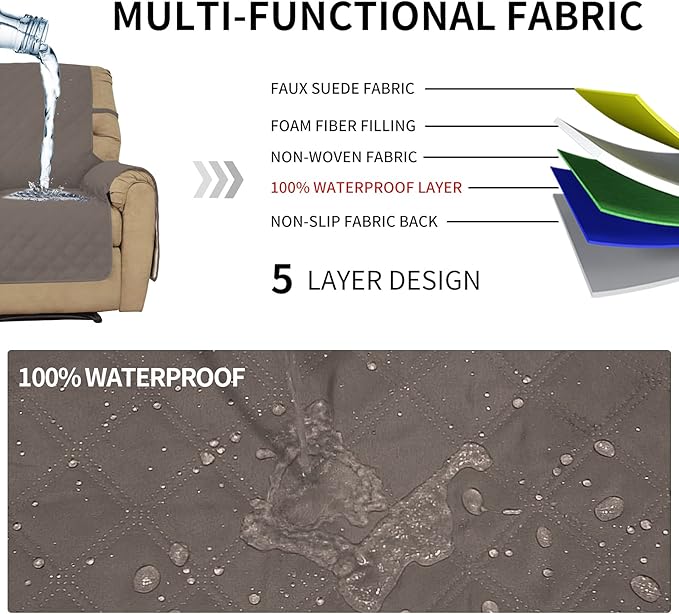 Easy-Going Sofa Slipcover Waterproof Recliner Chair Cover Non-Slip Fabric Couch Cover for Living Room Washable Furniture Protector for Pets Kids Children Dog Cat (Recliner, Taupe)