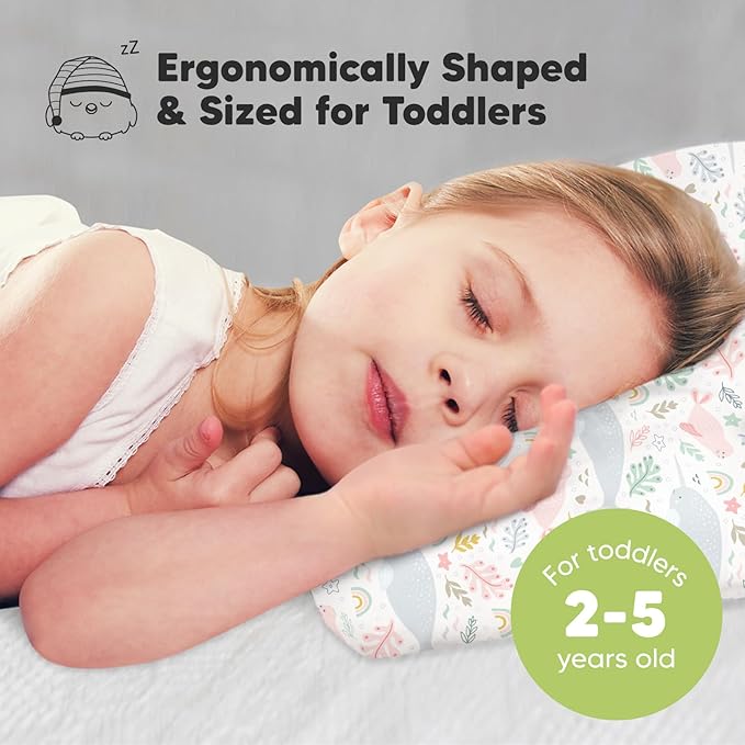 Toddler Pillow with Pillowcase - 13x18 My Little Dreamy Pillow, Organic Cotton Toddler Pillows for Sleeping, Kids Pillow, Travel Pillows, Mini Pillow, Nursery Pillow, Toddler Bed Pillow (Narwhal)