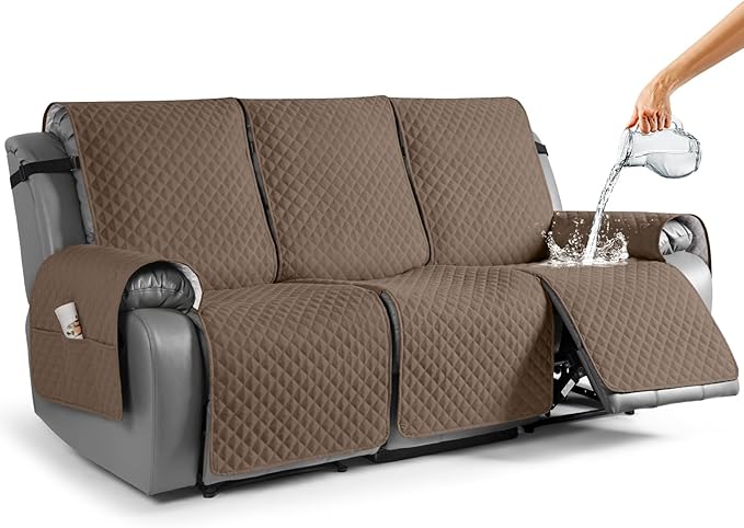 TAOCOCO Waterproof Recliner Couch Covers Sofa Slipcover for 3 Cushion Couch, Pet Sofa Cover for 3 Seat Recliner, Washable Reclining Sofa Cover Furniture Protector with Straps(3 Seater, Brown)