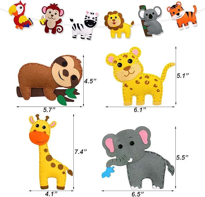 Jungle Animals Sewing Craft Kit for Kids Craft for Girls and Boys Sewing Stuffed Animal Felt Plush Ornaments for Beginners Set of 10