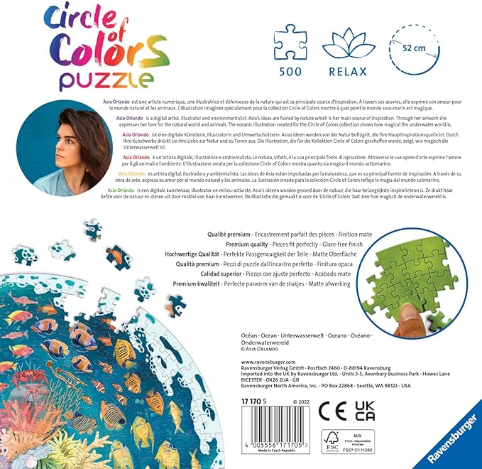 Ravensburger Circle of Colors: Ocean - 500 Piece Round Jigsaw Puzzle | Engaging Activity for Kids and Adults | Premium Quality | Sustainable Forestry Practices | FSC Certified