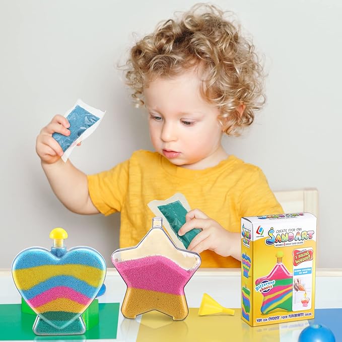 Deekin 24 Sets Sand Art Kits for Kids Create Your Own Clear Sand Art Bottles with Funnels and Sticks, DIY Colored Bottles Crafts for Boys Girls