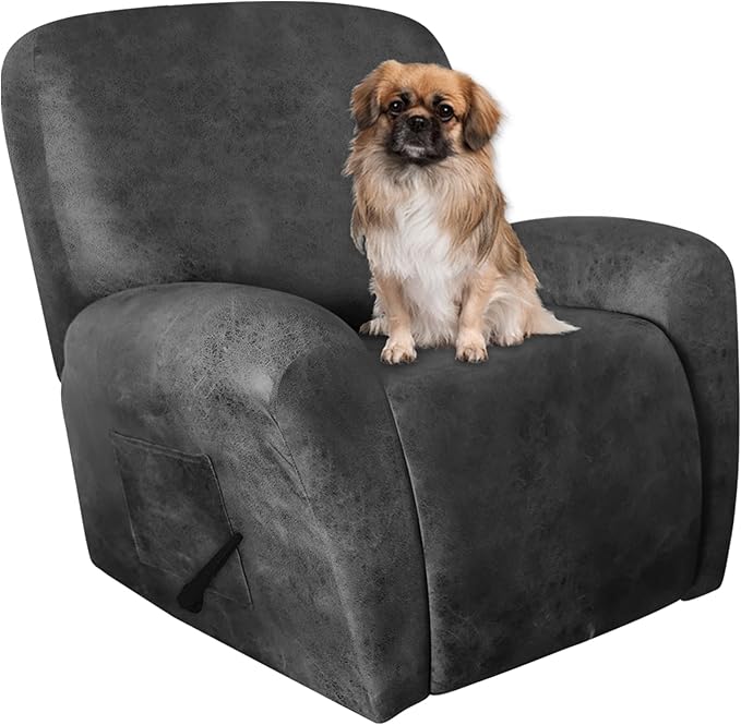 Leather Like Recliner Chair Covers Heavy Duty, 4 Pieces Lazy Boy Recliner Cover for Recliner Chair, Leather Cover for Recliner slipcovers Washable for Pets (Light Grey 2)