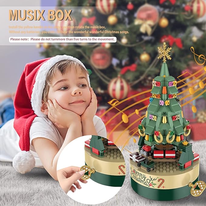 Christmas Tree Music Box Building Blocks - DIY Xmas Building Kit (360 Components)