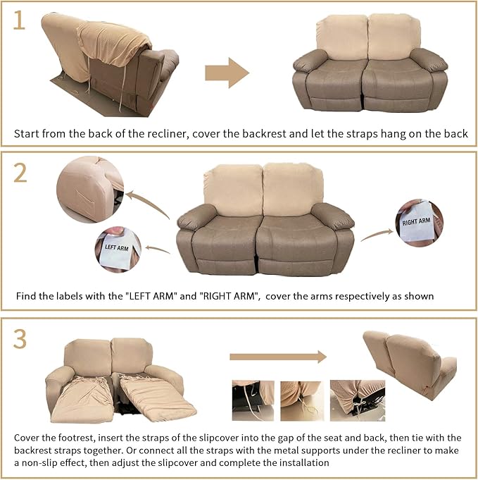 JIVINER 6-Piece Loveseat Recliner Slipcover Stretch Jacquard Recliner Sofa Cover 2 Seater Washable Reclining Couch Cover with Pocket Fitted Furniture Protector Cover (Loveseat Recliner, Ivory)