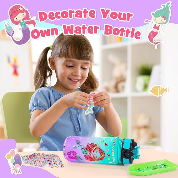 ZapWhiz Arts and Crafts for Kids Age 4-12,Water Bottle for Girls Mermaid Toys for Girls Diamond Painting Kits for Kids,Return Gifts for Birthday Party 4 5 6 7 8-12 Year Old Girls Gifts
