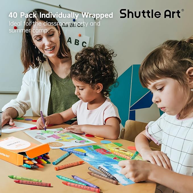 Shuttle Art Crayons Bulk Set - 40 Boxes of 24 Assorted Colors, 960 Count Durable & Non-Toxic Teacher-Quality Crayons, School Supplies bulk in Crayons For Family Class Party Favors