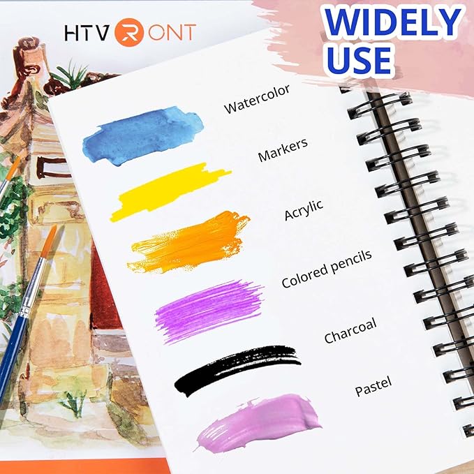 HTVRONT Watercolor Paper - 100 Sheets 5.5"x8.5" Watercolor Pad, 140 lb/300 GSM Watercolor Paper Pad, Spiral Bound for Full Spread & Sturdy Use, Ideal for Wet & Dry Media