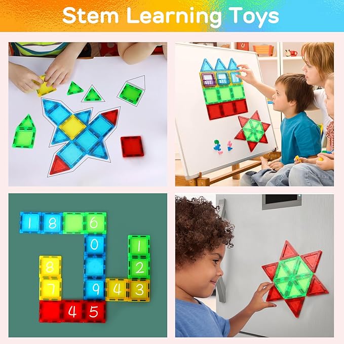 TOY Life Magnetic Tiles for Toddlers 3-5 120 Pcs Magnet Blocks for Kids Ages 4-8 STEM Tile Building Toys Birthday Gift for Boys and Girls