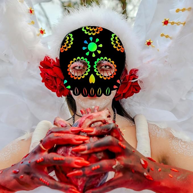 48pcs Halloween Scratch Mask, Skull Magic Scratch Paper Art Masks Set Funny Paper Art Craft Kit Halloween Party Favor Supplies for Kids