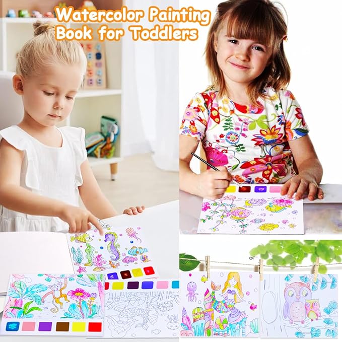 BAOXUE Water Coloring Books for Kids Ages 3 4 5 6 7 8,Pocket Watercolor Painting Book for Toddlers,Arts and Crafts for Boys Girls,Paint with Water Colors Book Kit,Kids Travel Art Set Ages 2-4