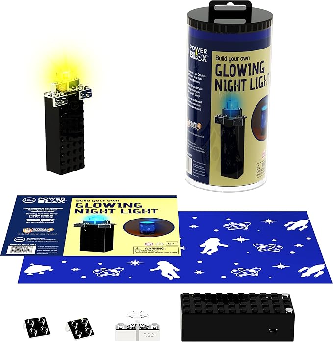 E-Blox: Power Blox: BYO Space Night Light - Glowing Color Changing LED Block, Image Projection Slip, DIY Craft Activity Kit, STEM Toy, Kids Ages 5+