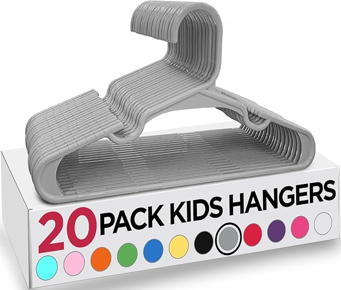 Utopia Home 20 Pack Kids Hangers - 11.5 Inch Plastic Baby Hangers for Closet - Childrens Hanger for Clothes & Infant Hanger for Closet - Ideal for Everyday Standard Use (Gray)