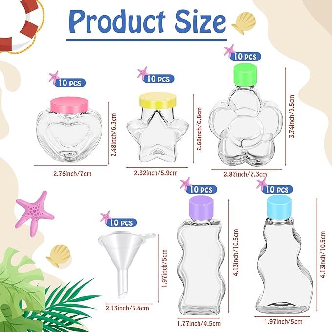 Tanlade 50 Pcs Sand Art Bottles Plastic Sand Art Containers with 10 Funnels Sand Art Bottles Kits for Kids Craft Collection Bottles for Craft DIY Art Activity Party Group, Sand Not Included (Colorful)