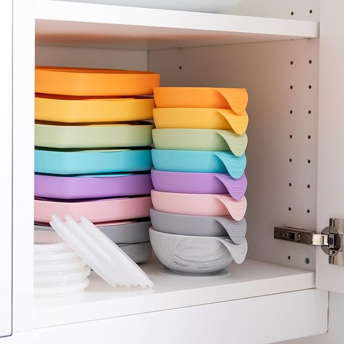 Bumkins Baby Bowl, Silicone Baby Feeding Set with Suction for Baby and Toddler, Includes Spoon and Lid, First Feeding Set, Essential for Baby Led Weaning for Babies 4 Months, Pink