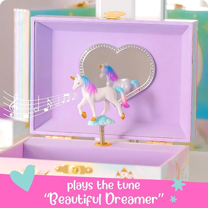 Giggle & Honey Musical Unicorn Jewelry Box for Girls - Kids Jewelry Box with Spinning Unicorn, Unicorn Gifts for Girls, Unicorn Toys - 6 x 4.7 x 3.5 in