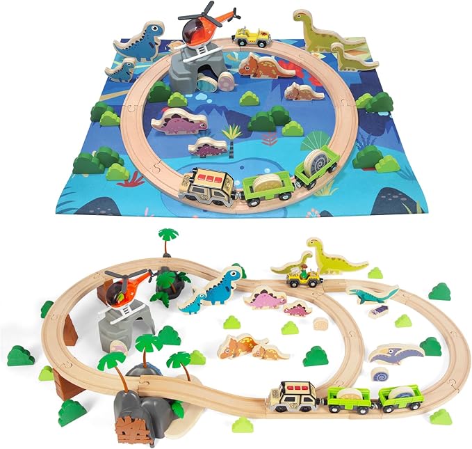 Wooden Train Sets for Toddlers, Train Toy Magnetic Sets Fits Brio, Thomas, Melissa and Doug, Kids for Boys Girls 3 4 5 Years Old (80 pcs Train Set)