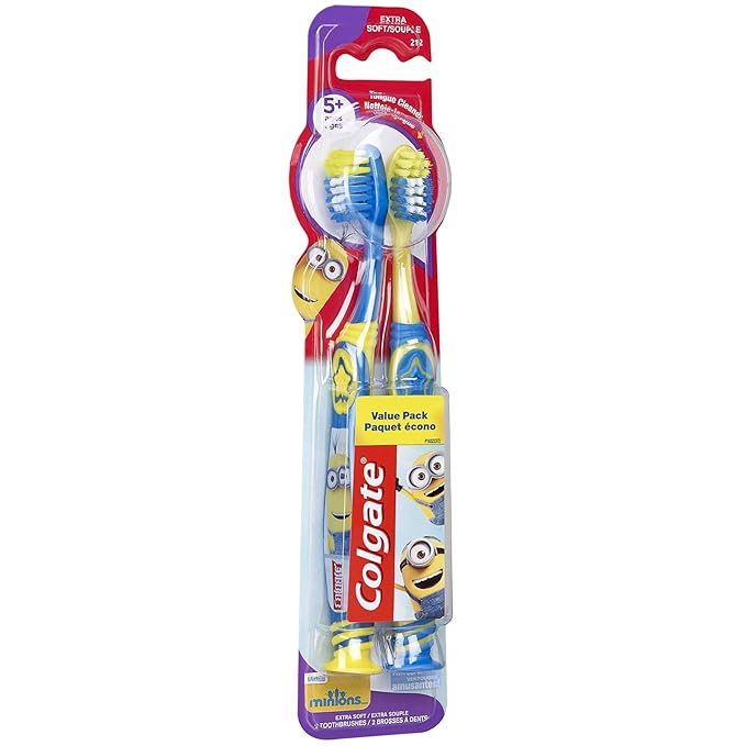 Colgate Kids , Minions, Extra Soft Toothbrush with Suction Cup, 2 Pack