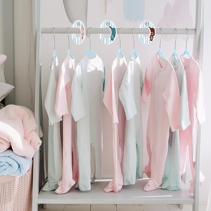 Baby Hangers, VIS'V 11 Inch Blue Velvet Kids Hangers with 6 Pcs Size Dividers Non Slip Nursery Children Closet Clothes Hangers for Infant Toddler Girls and Boys 50 Pcs