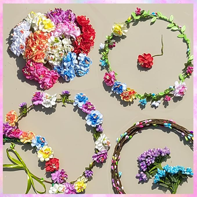 WUBOMJIO Make Your Own Flower Crown Crafting Kit(Mini Plum Blossom Theme)| 130+Piece Set for Endless Creativity | Gift for Creative Girls/Teen/Women
