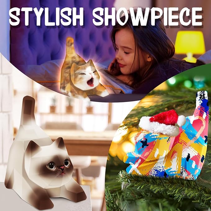 FUNZBO 4.3in Paint Your Own Cat Lamp Kit - Arts and Crafts Supplies Kitten Painting Kits for Kids Teens, DIY Night Light Toy for Toddler Girl Boy Ages 3 4 5 6 7 8 9 10 11 12 13+ Birthday Easter Gift