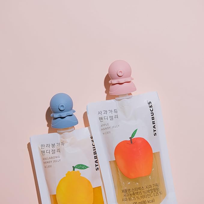 Octopus | Blue, Pink | SoftSip Food Pouch Toppper | 2EA + Travel Case | Prevent Spills & Leakage | Protect Child Baby Toddler Mouth | Food Grade Silicone Reusable | Baby Led Weaning | BPA Free