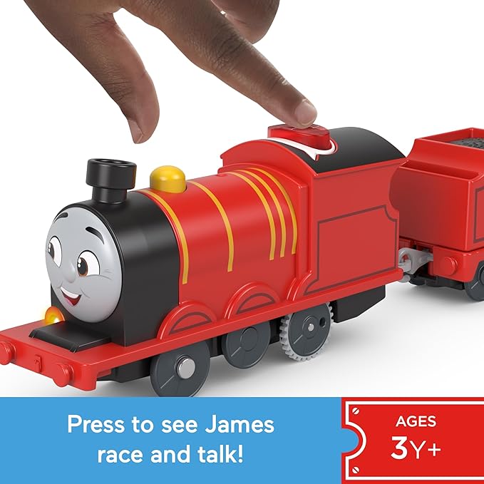 Thomas & Friends Motorized Toy Train Talking James Battery-Powered Engine with Sounds & Phrases for Pretend Play Preschool Kids Ages 3+ Years