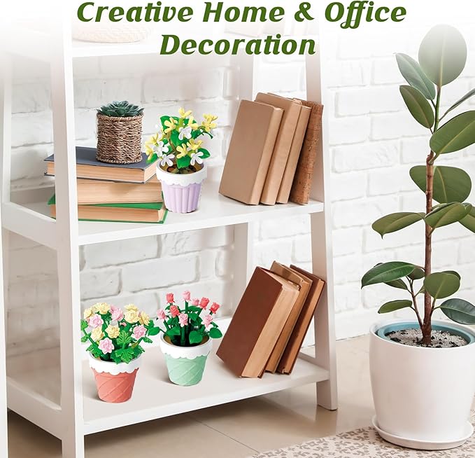 POKONBOY Flowers and Plants Bonsai Tree Building Sets, 6 Pack Botanical Collection Building Toys Creative Flowers Building Kits Home Decor Birthday Boys Girls 6+