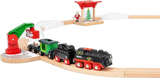 BRIO World – 36014 Christmas Steaming Train Set | 27-Piece Kid-Friendly Set | Age 3+ Compatible | FSC-Certified Beech Wood | Complements All BRIO Railway Sets & Accessories | Multicolor