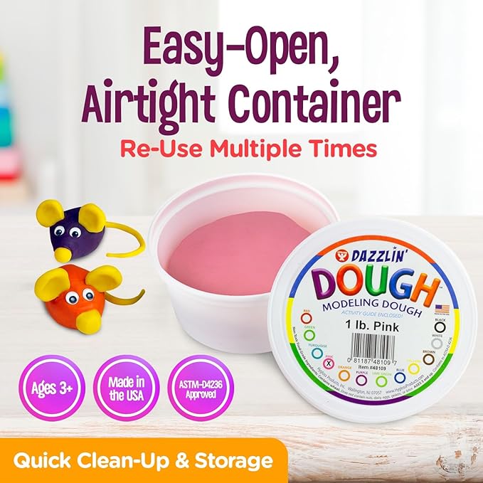 Hygloss Play Modeling Dough - Pink Dough Unscented - Safe & Non-Toxic for Kids Arts & Crafts - Party Favors - Classroom Supplies - 1lb