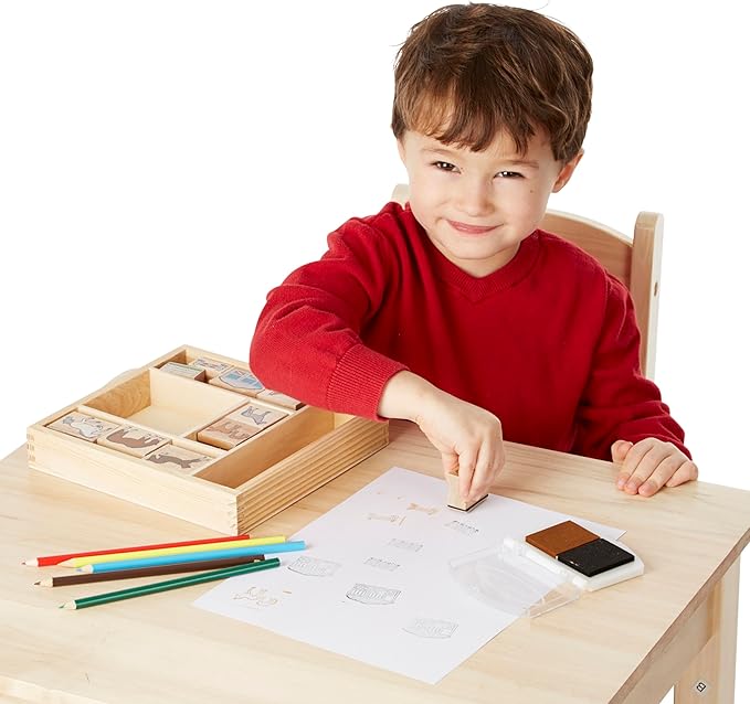 Melissa & Doug Wooden Stamp Activity Set: Horse Stable - 10 Stamps, 5 Colored Pencils, 2-Color Stamp Pad - Horse Stamps With Washable Ink, Horse Gifts For Girls And Boys Ages 4+