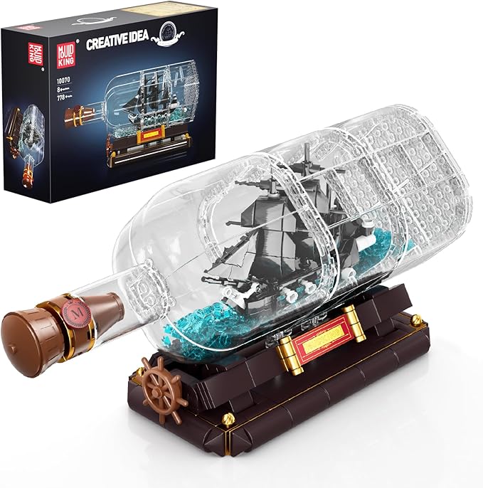 Mould King Ship in a Bottle Toy Building Sets, Black Pirate Ship in a Bottle Kit, Collectible Display Boat Model Set, STEM Project for Adults and Boys Kids Aged 8+ (778 Pieces) 10070