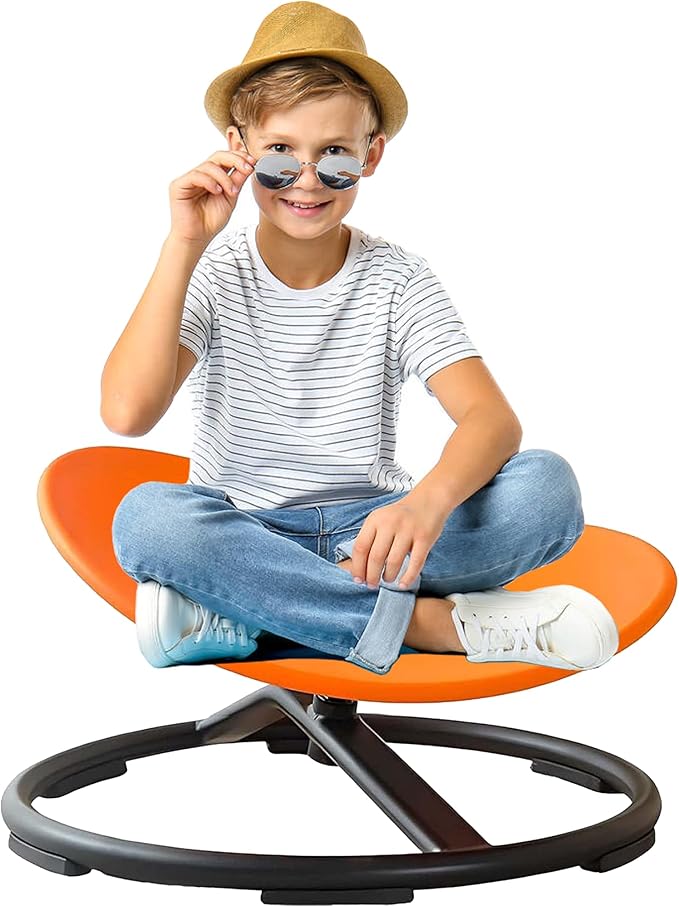 Autism Kids Swivel Chair,Sensory Spinning Chair for Kids,Toddler Spinner seat Carousel Spin Sensory Chair for Kids,Training Body Coordination,Metal Base Non Slip Safer (Orange)