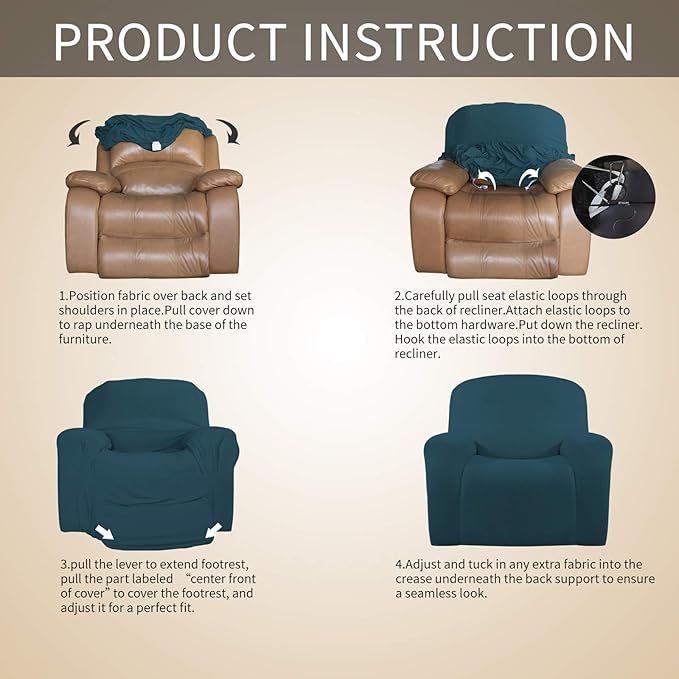 Easy-Going Recliner Stretch Sofa Slipcover Sofa Cover 1 Piece Furniture Protector Couch Soft with Elastic Bottom Kids,Polyester Spandex Jacquard Fabric Small Checks(Oversize Recliner,Deep Teal)