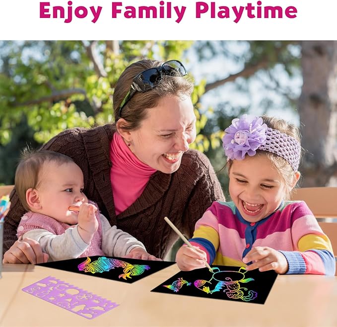 ZMLM Arts Crafts Gifts for Kids: 60PCS Rainbow Scratch Paper Art for Girls and Boys Ages 4-8 8-12 Craft Supplies Kit, Easter Basket Stuffers for Kid Toys Games Activities Valentines Day Gift (Pink)