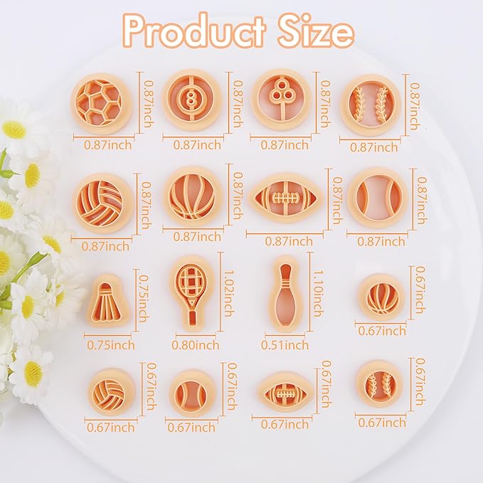 Puocaon Sports Polymer Clay Cutters - 16 Pcs Clay Cutters for Polymer Clay Jewelry Making, Football Baseball Clay Cutters, Clay Jewelry Cutters Basketball Tennis Volleyball Clay Cutters Earrings