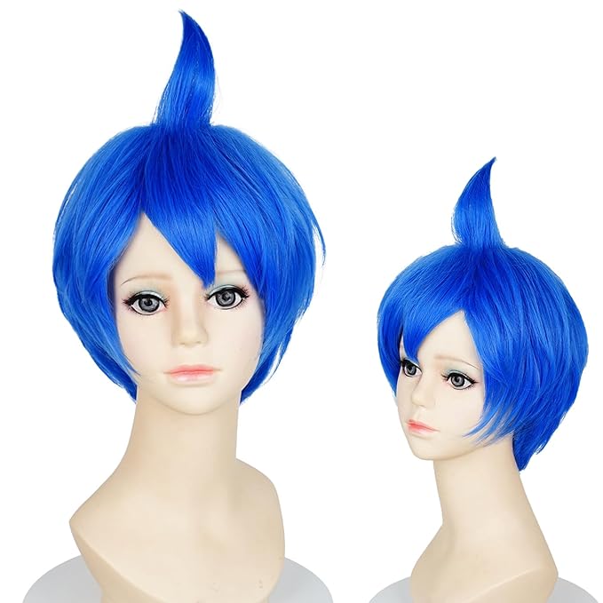 Probeauty Short Blue Wig for Kids Child Layered Anime Costume Wig for Halloween Cosplay Party